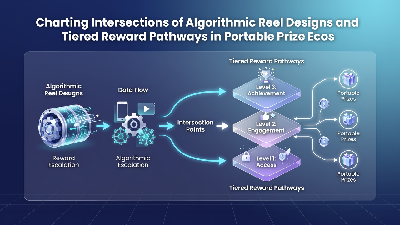Detailed diagram illustrating connections between algorithmic reels and layered mobile reward pathways
