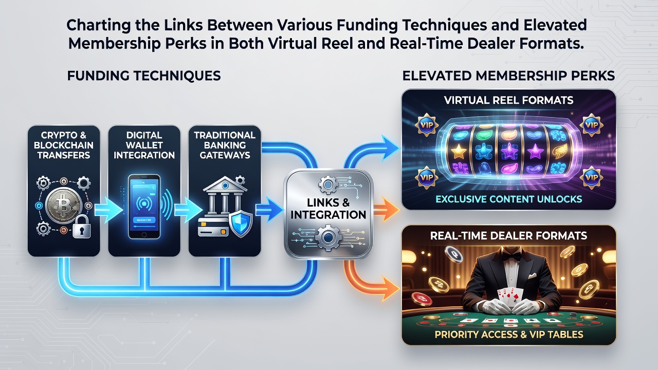 Visual overview of funding methods connecting to VIP perks across slots and live dealer platforms