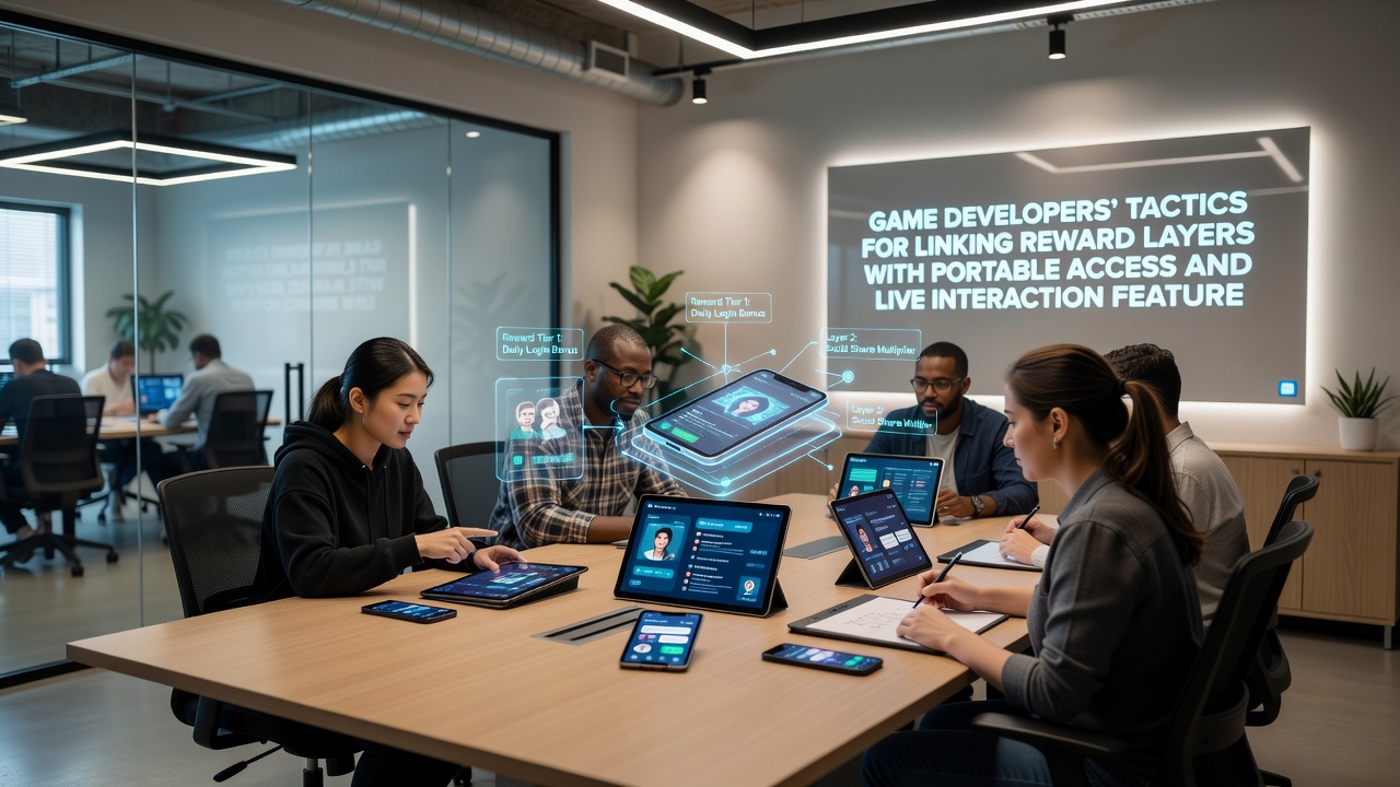 Developers testing live interaction features synced with mobile reward layers on multiple devices