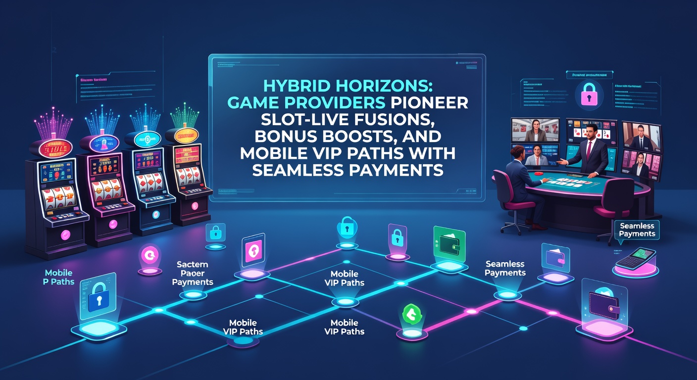 Vibrant digital display showing a hybrid slot-live game interface with spinning reels alongside a live dealer table, neon lights highlighting bonus multipliers and mobile payment icons