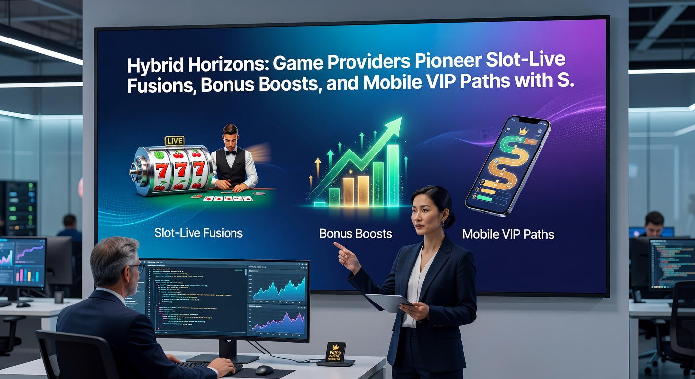 Close-up of a mobile screen displaying a VIP loyalty ladder in a hybrid slot-live game, with glowing bonus boost icons, seamless payment options like Apple Pay and crypto wallets, and a live dealer in the background