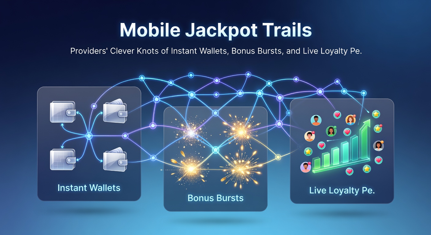Close-up of a mobile jackpot trail exploding with bonus bursts, instant wallet icons pulsing, and loyalty peaks reaching jackpot heights amid colorful slot symbols