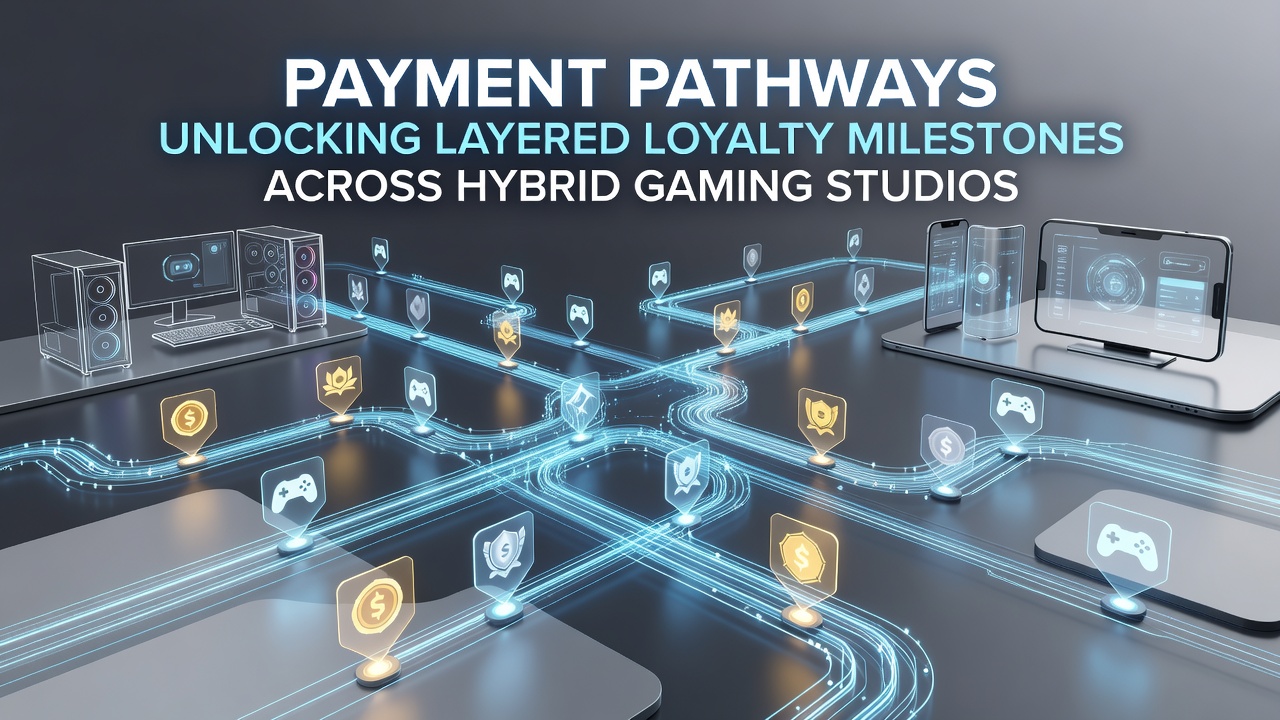 Hybrid gaming studio interface showing layered loyalty milestones integrated with instant payment pathways