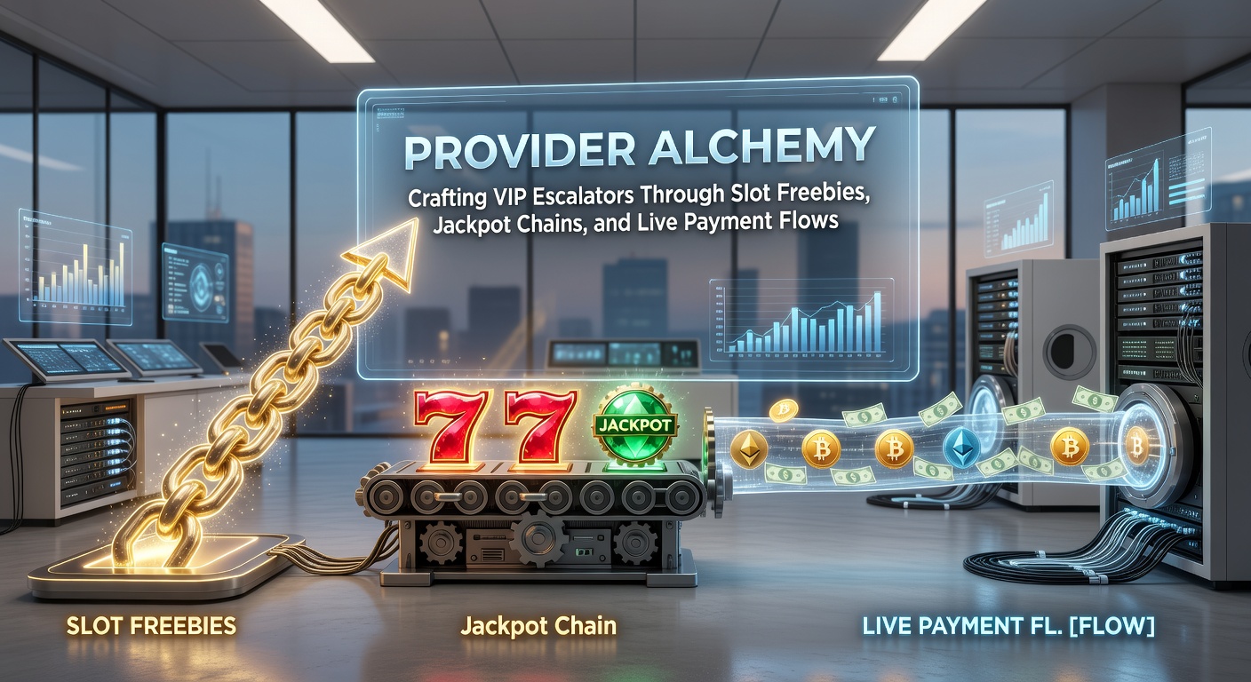 Dynamic graphic of interconnected jackpot chains linking slot reels, VIP badges, and swift payment icons flowing into a live dealer table