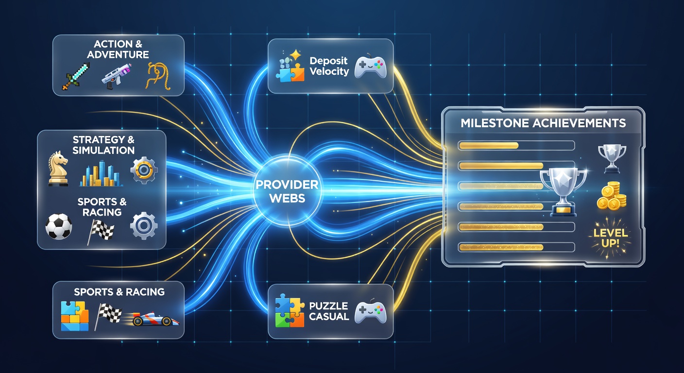 Dashboard view of milestone progress linked to deposit activity across slot and live game categories