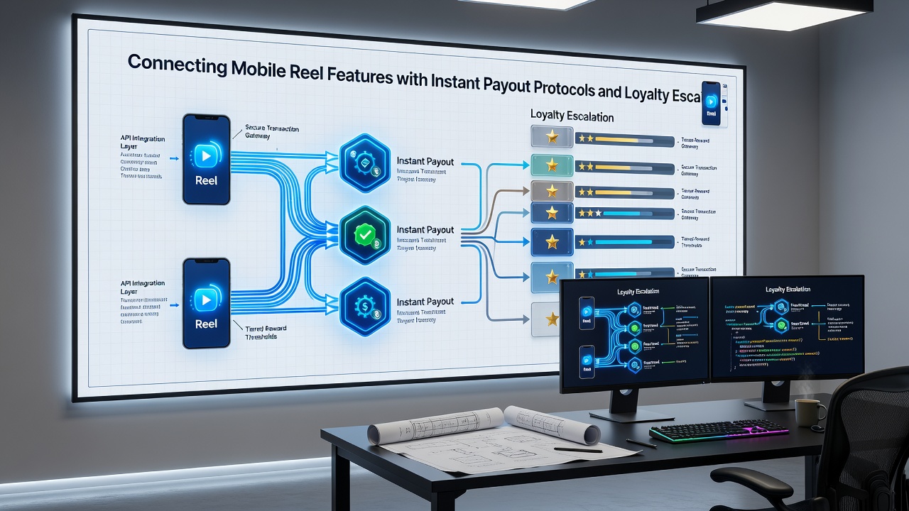 Integration diagram of loyalty escalations with mobile reel features and payment flows