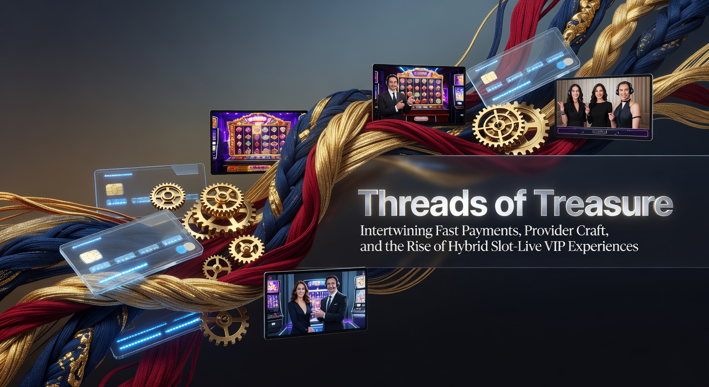 Vibrant digital threads weaving together slot reels, live dealer tables, and lightning-fast payment icons in a treasure-filled VIP realm