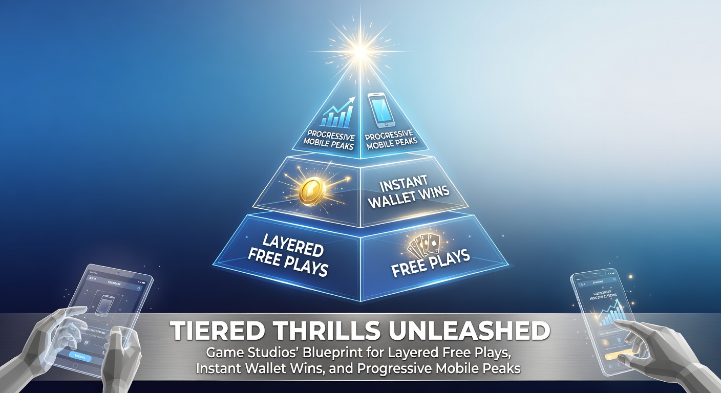Game studio team mapping out tiered reward structures on digital screens, highlighting layered bonuses and mobile jackpot progress bars