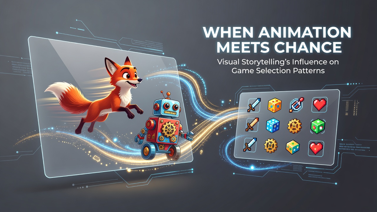 Animated slot game interface showing vibrant characters and narrative elements that guide player choices